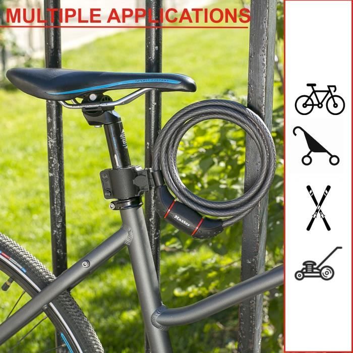 MASTER LOCK Cable Antivol Vélo [1,8 m Câble] [Clé] [Extérieur] [Support Fixation Vélo] 8130EURDPRO