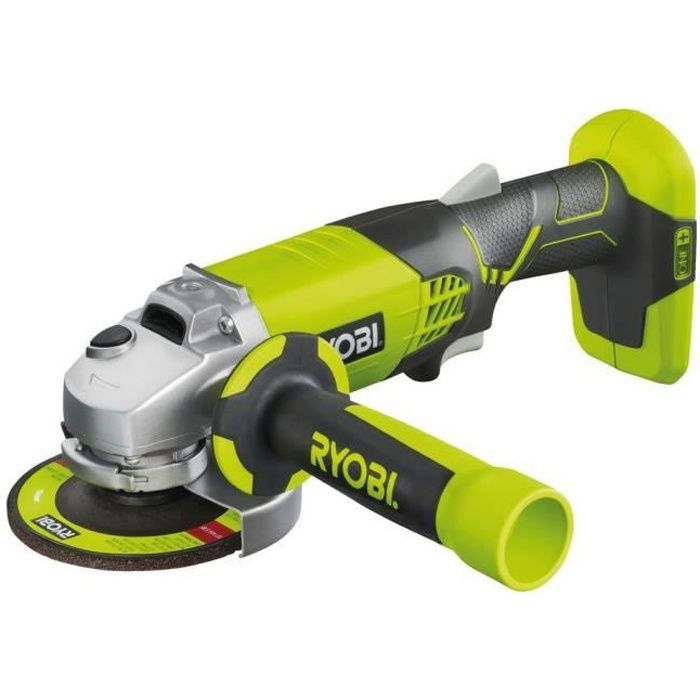 RYOBI - Meuleuse d'angle 18V ONE+ 115 mm - 7 500 tr/min - poign�e auxiliaire - Livr�e avec 1 disque a �barber - R18AG-0