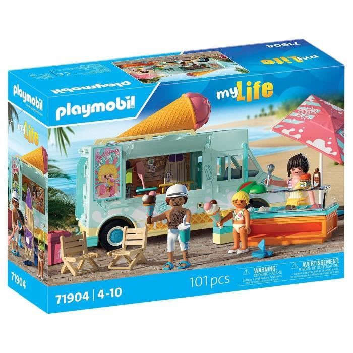 Playmobil 71904 Camion vendeur de glaces & 3 personnages, My Life Vacances a la plage, Design rétro années 50, 101 pieces, des 4
