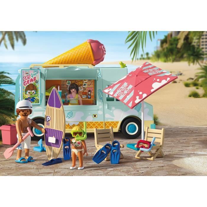 Image secondaire de Playmobil 71904 Camion vendeur de glaces & 3 personnages, My Life Vacances a la plage, Design rétro années 50, 101 pieces, des 4