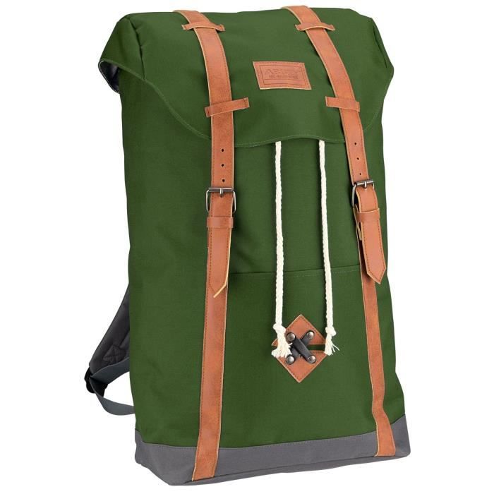 ABBEY Sac a dos scolaire - Fermeture aimantée - Cuir PU look vintage - 100% Polyester 300x300D - Vert