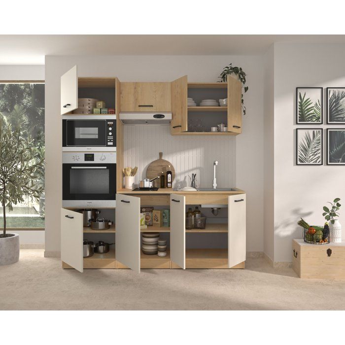 Image secondaire de Cuisine complète ALPAGA en chêne silva et gris - 200 cm avec colonne four