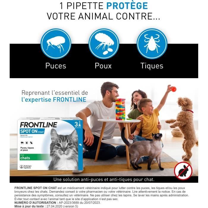 Image secondaire de FRONTLINE 3 Pipettes antiparasitaires SPOT ON Chat - Puces, tiques, poux