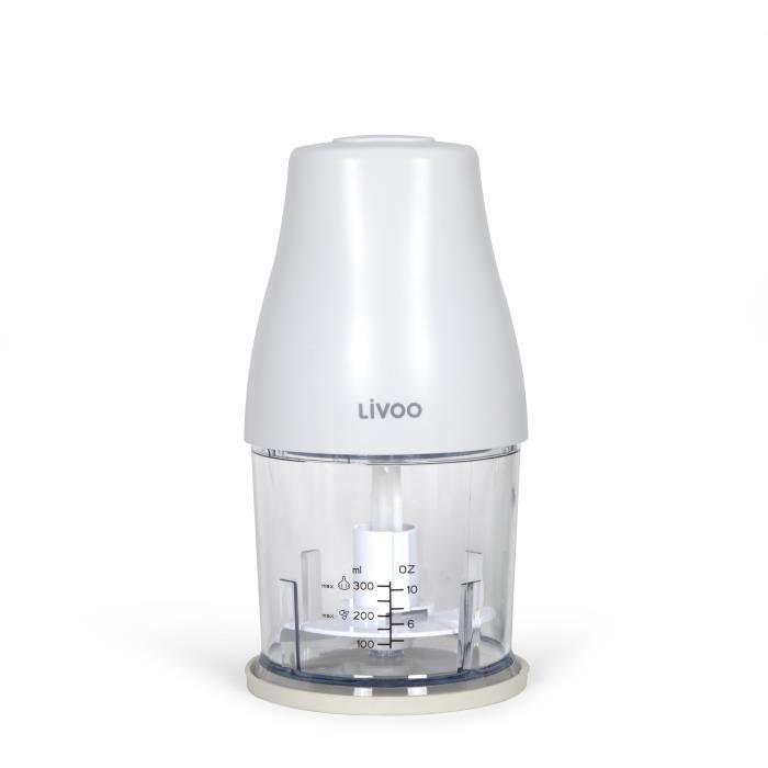 Tritatutto - LIVOO - 300 ml - 400 W - 1 velocità e funzione turbo - 2 lame in acciaio inox - Bianco