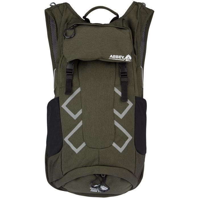 ABBEY Sac a dos outdoor - 15 L - Polyester 300D - Revetement hydrofuge 800mm PU - 51 x 28 x 20 cm - Vert Kaki