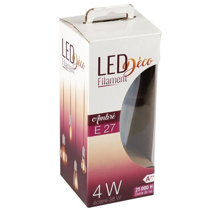 EXPERTLINE Ampoule LED filament ambrée E27 4 W équivalent a 38 W blanc chaud