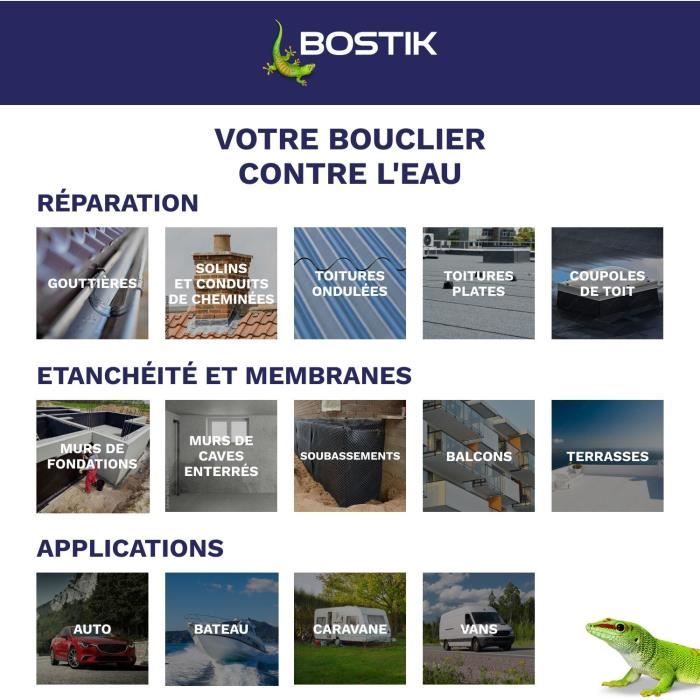 Image secondaire de Membrane d'étanchéité - BOSTIK - Waterstop - Réparation fuites - Seau 14 kg - Gris