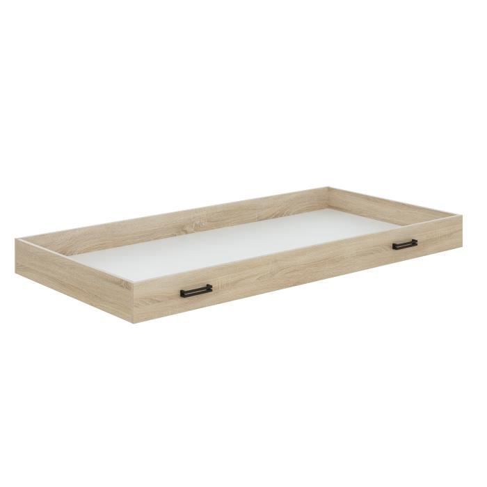 GAMI Lit enfant 90 x 190 cm + Tiroir - Décor chene et blanc - L 100 x P 197 x H 80 cm - CAMILLE