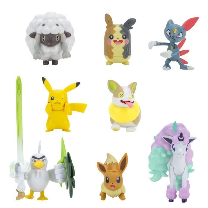 8 Figurines Battle Pokémon BANDAI Pikachu, Evoli, Moumouton, Farfuret, Voltoutou, Palarticho, Ponyta, Morpeko - PKW0185