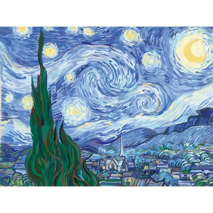 Ravensburger – Tele CreArt 30x40 cm – Van Gogh/La notte stellata – Dipingere con i numeri – Adulto – Attività rilassante e creativa – Età 14 anni – 23915