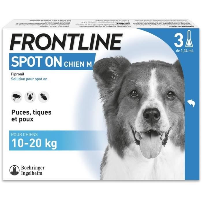 FRONTLINE 3 Pipettes antiparasitaires SPOT ON Chien - 10 a 20 kg - Puces, tiques, poux