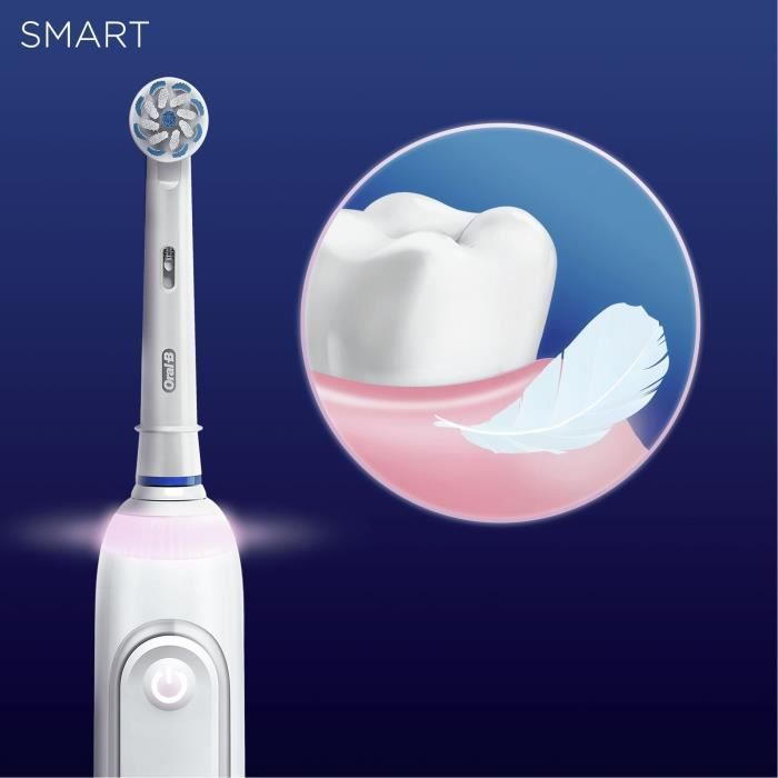 Brosse a dents électrique ORAL-B Smart Sensitive Rechargeable 1 Manche Connecté Bluetooth, 1 Brossette, 1 Étui de Voyage Offert