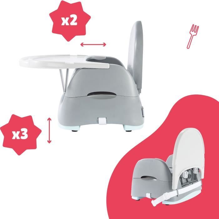 Badabulle Rehausseur de chaise Home & Go Ours - Hauteur réglable - Universel - De 6 a 36 mois