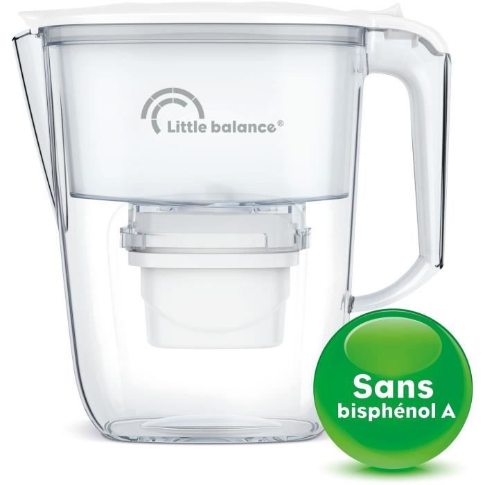 Carafe Filtrante Claire + 3 cartouches LITTLE BALANCE - 8592 - Réduit microplastiques, chlore, calcaire, 2,5 l, Débit ultra rapide
