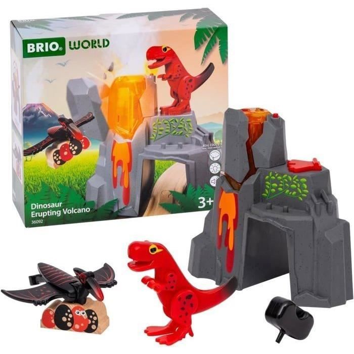 Vulcano in eruzione dei dinosauri Brio - Accessorio per il circuito del treno in legno - Azione di gioco senza batteria/magnete - dai 3 anni - Brio