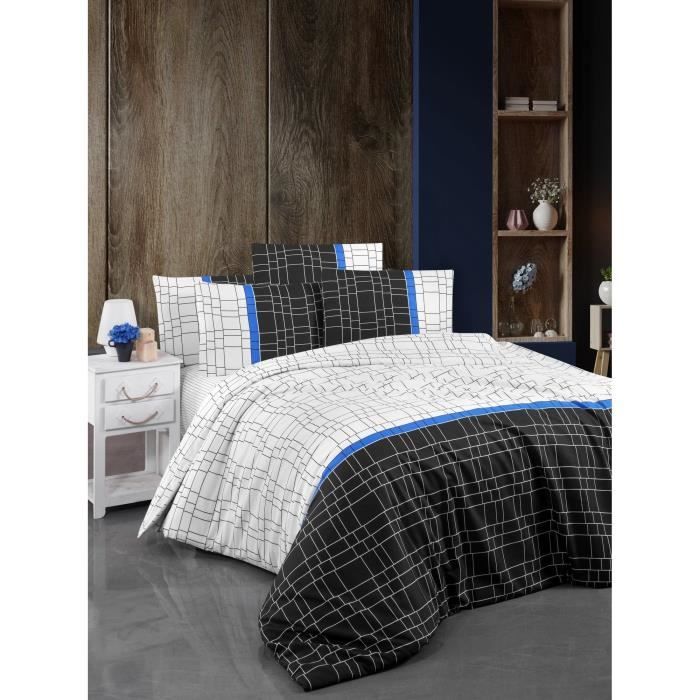 Parure de lit - 1 housse de couette 220 x 240 cm + 2 taies d'oreiller 60 x 60 cm - 65% coton, 35% polyester - Blanc