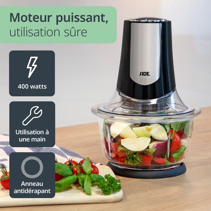 Image secondaire de Hachoir Électrique Multi-Fonction ADE - 2 Vitesses, 1,2 L, Noir/Inox