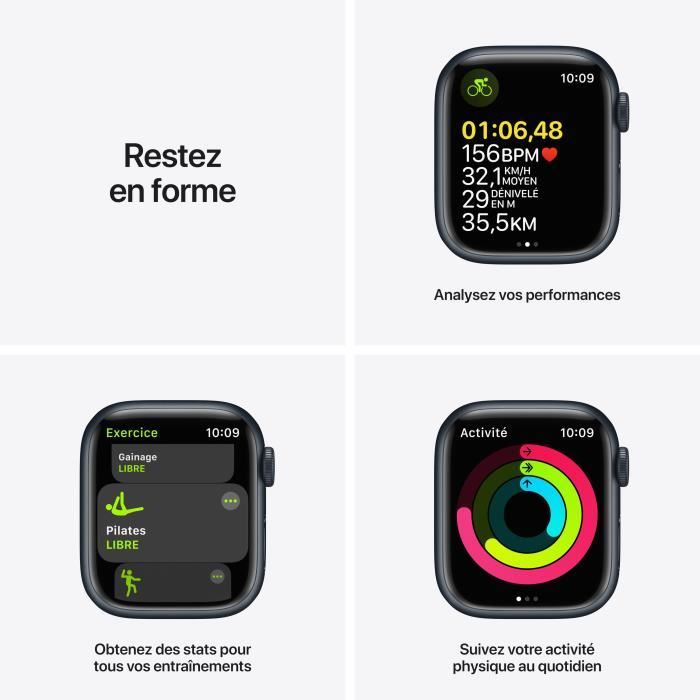 Apple Watch Series 7 GPS + Cellular - 41mm - Boîtier Midnight Aluminium - Bracelet Midnight Sport Band - Regular