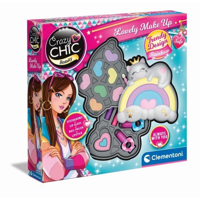 Clementoni - Set de maquillaje Rainbow - 2 paletas de sombras de ojos, pintalabios y esmalte de u�as - A partir de 6 a�os