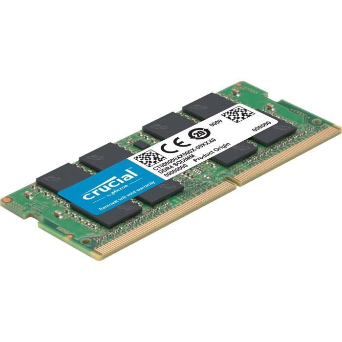 Mémoire CRUCIAL 4GB DDR4 2400 MT/s (PC4-19200) CL17 SR x16 Unbuffered SODIMM 260pin (CT4G4SFS624A)