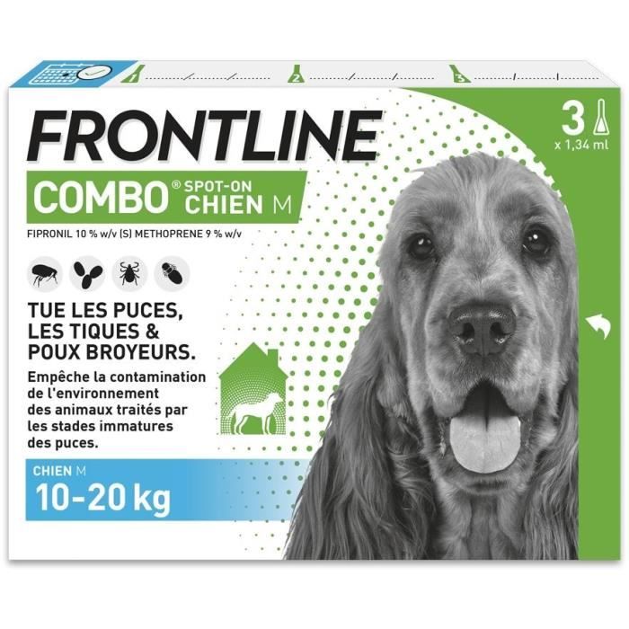 FRONTLINE 3 Pipettes antiparasitaires COMBO Chien - 10 a 20 kg - Puces, tiques, poux broyeurs