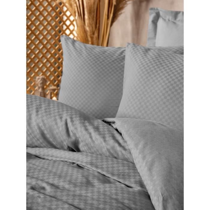 Image secondaire de Parure de lit - 1 housse de couette 220 x 240 cm + 2 taies d'oreiller 60 x 60 cm - 100% coton ranforcé - Gris
