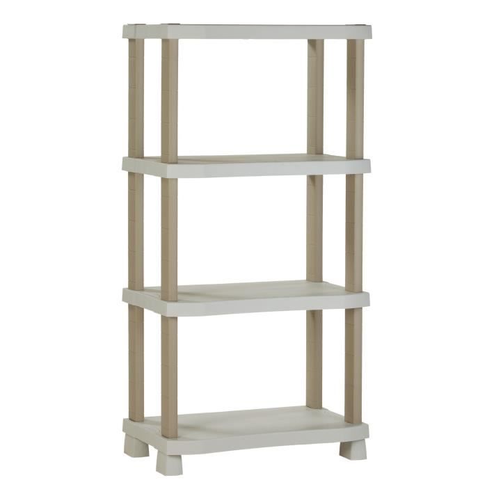 Étagère pratique 4 étagères en plastique beige - 70 x 45 x 141 cm