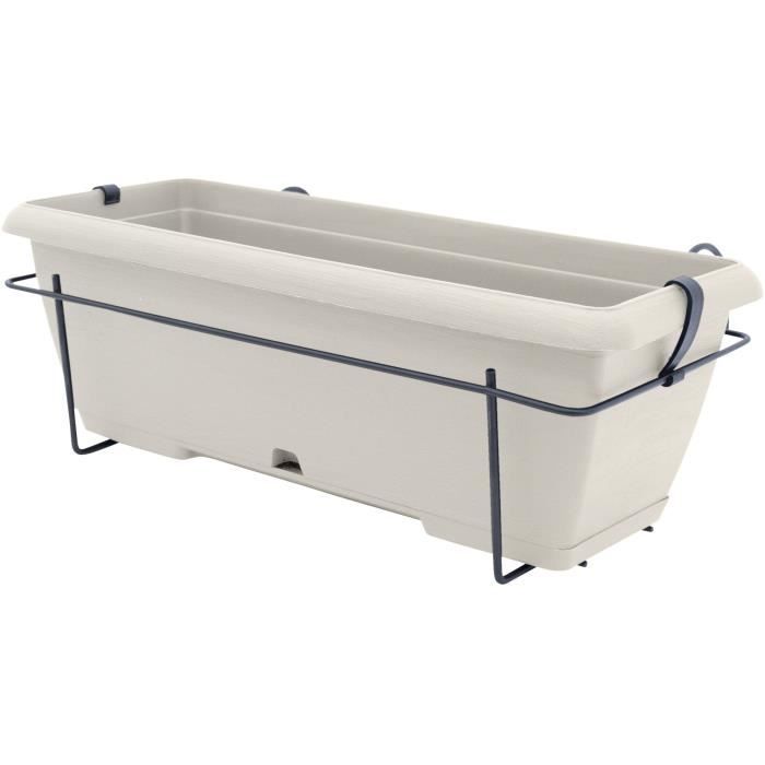 Kit fioriera con supporto in metallo e vassoio integrato - GARDEN ID Teramo - Bianco 50 cm - Effetto pietra - Riciclato/riciclabile
