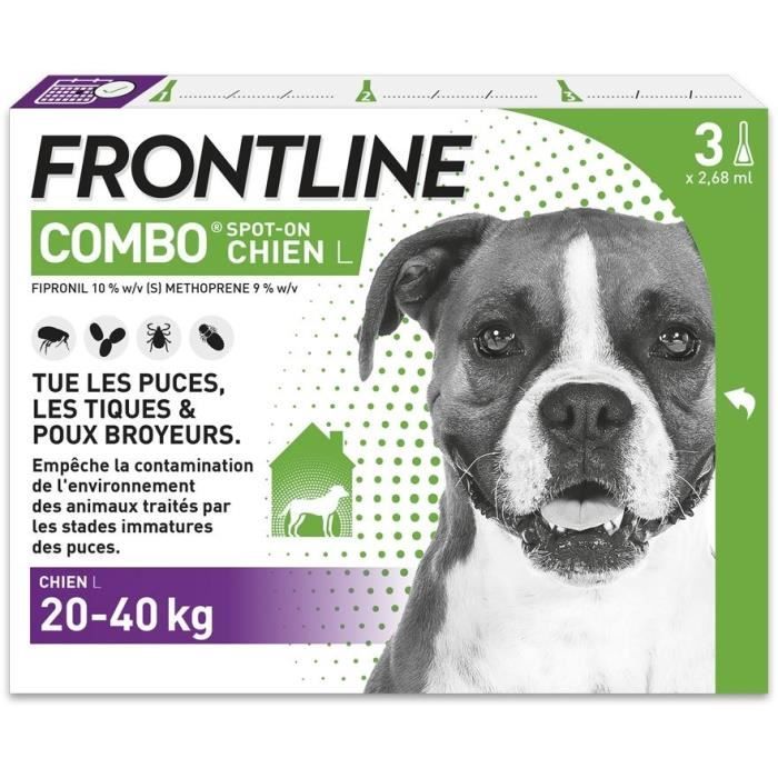 FRONTLINE 3 Pipetas antiparasitarias COMBO Perro - 20-40 kg - Pulgas, garrapatas, piojos masticadores
