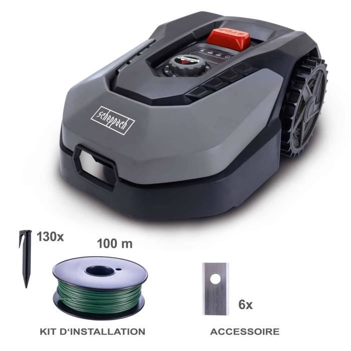 Robot cortacésped conectado Scheppach RoboCut L500 400m2 con estación de carga § Hasta 400 m² § Sensor de lluvia § Wi-Fi y Bluetooth