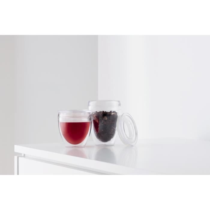 Image secondaire de Set 2 gobelets - BODUM - Pavina To Go - Double paroi plastique - Couvercle hermétique - 20 cl - Transparent