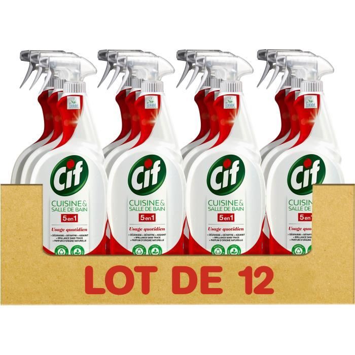 [LOT DE 12] CIF Spray Nettoyant Cuisine & Salle de Bain 5en1 - 12x750mL
