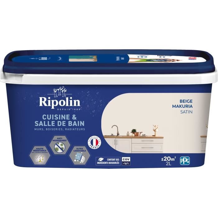 Paint for walls, woodwork, ceilings, radiators - RIPOLIN - Kitchen and bathroom - 2 L - Beige Makuria