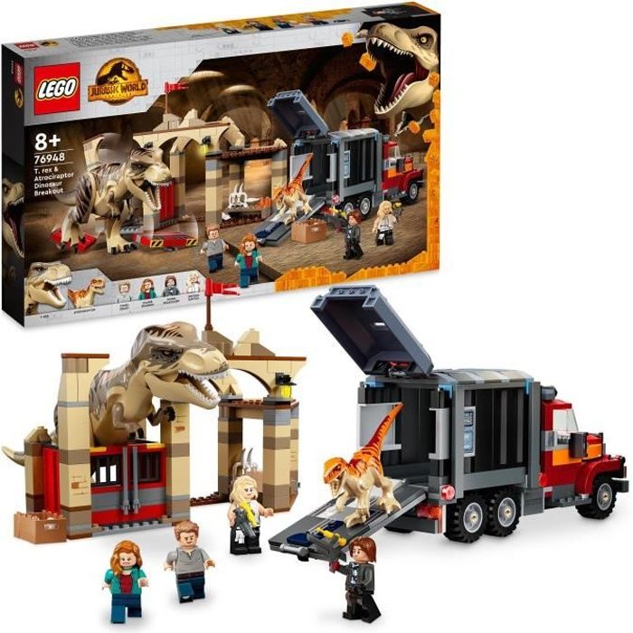 Lego 76948 Jurassic World Fuga Di T. Rex E Atrociraptor, Dinosauri Con Camion E Minifigure, 8 Anni