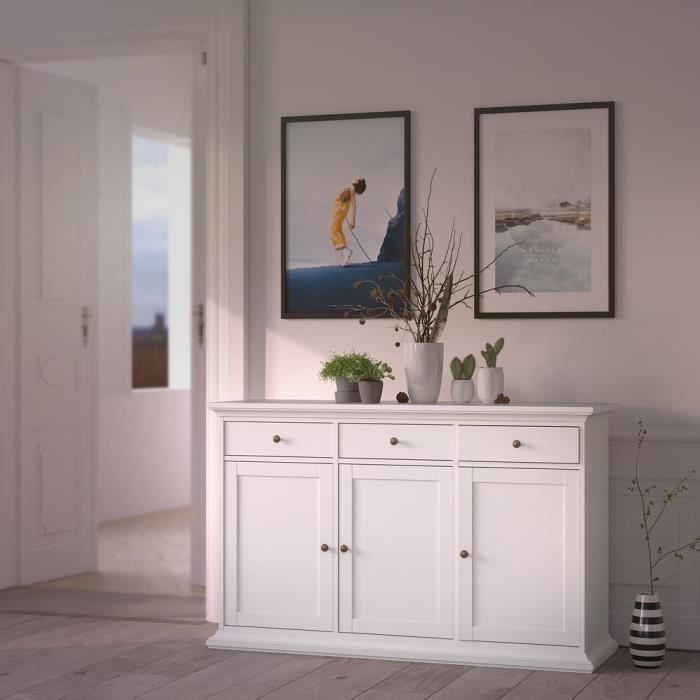 Enfilade - Blanc - 3 portes + 3 tiroirs - TVILUM - L 143,7 x P 46,1 x H 91,7 cm