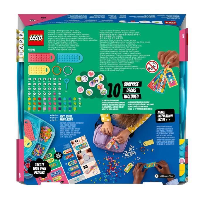 LEGO 41949 DOTS La Méga-Boîte De Porte-Clés - Messages, Lot de 5 Étiquettes Personnalisable, Loisirs Créatifs Des 6 Ans Cartable