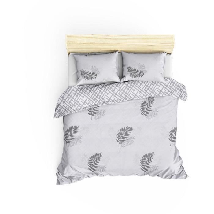 Image secondaire de Parure de lit - 1 housse de couette 220 x 240 cm + 2 taies d'oreiller 60 x 60 cm - 65% coton, 35% polyester - Gris