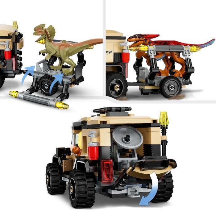 LEGO 76951 Jurassic World Le Transport du Pyroraptor et du Dilophosaurus, Dinosaures avec Buggy Tout-Terrain, des 7 Ans