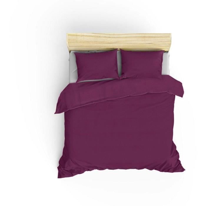 Image secondaire de Parure de lit - 1 housse de couette 220 x 240 cm + 2 taies d'oreiller 60 x 60 cm - 100% coton renforcé - Violet