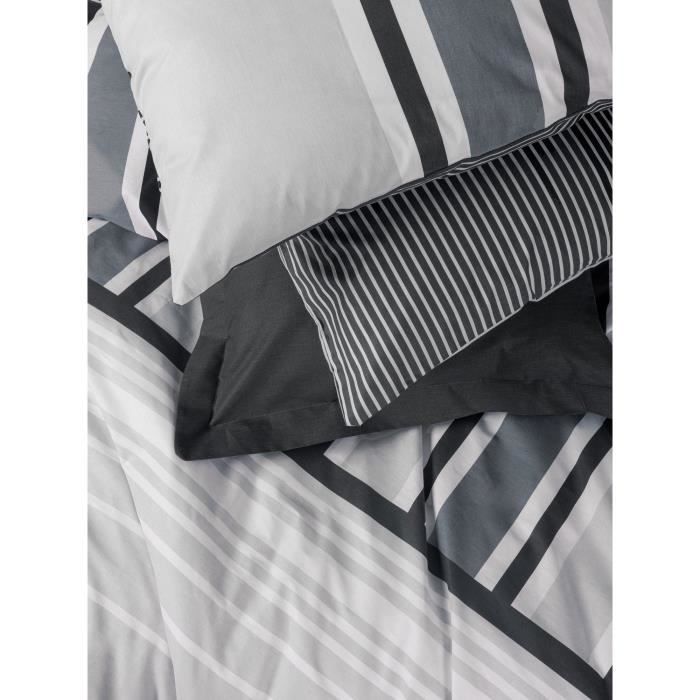 Image secondaire de Parure de lit - 1 housse de couette 220 x 240 cm + 2 taies d'oreiller 60 x 60 cm - 100% coton renforcé - Anthracite