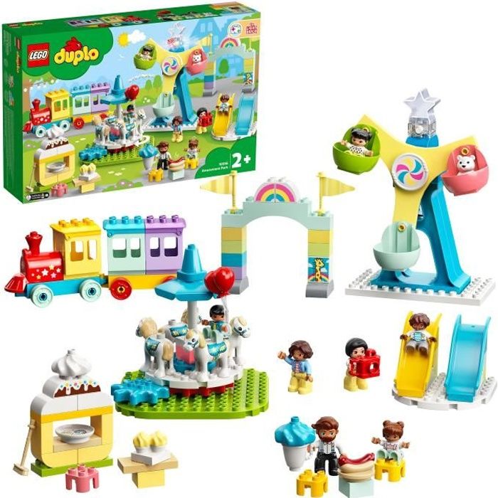 LEGO 10956 DUPLO Town Le parc d'attractions Jouet Enfant 2+ ans avec Train, Carrousel et Grande Roue