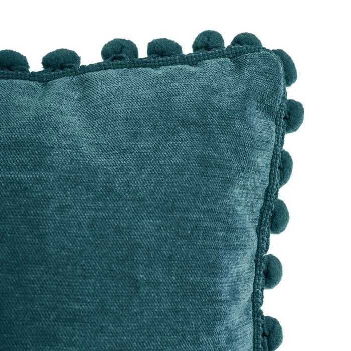 Coussin a Pompons - 40 x 40 cm - Bleu canard
