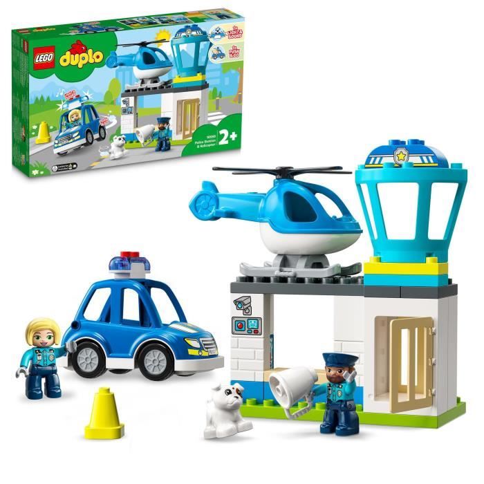 LEGO 10959 DUPLO Le Commissariat Et L'Hélicoptere De La Police, Voiture Avec Gyrophare et Sirene, Jouet d'Éveil Des 2 Ans