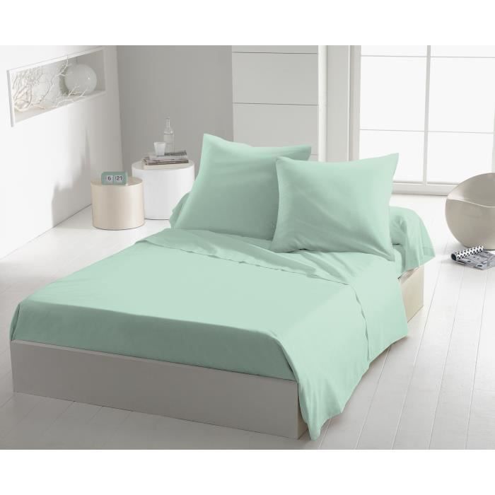 Drap Plat Microfibre Vert d'Eau 180 x 290 cm - HOME LINGE PASSION