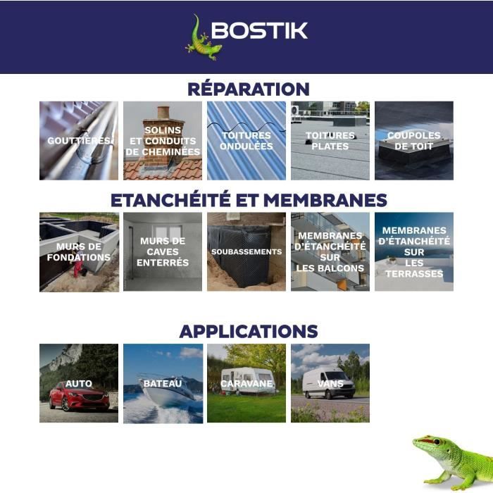 Image secondaire de Membrane d'étanchéité - BOSTIK - Waterstop - Réparation fuites - Pot 1 kg - Blanc