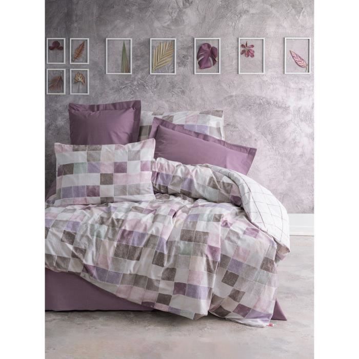 Parure de lit - 1 housse de couette 220 x 240 cm + 2 taies d'oreiller 60 x 60 cm - 100% coton renforcé - Rose