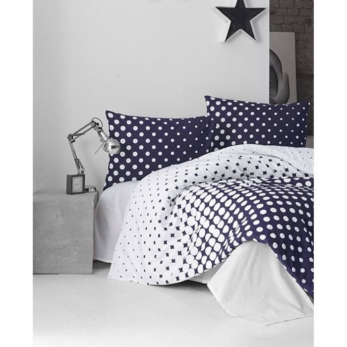 Image secondaire de Parure de lit - 1 housse de couette 220 x 240 cm + 2 taies d'oreiller 60 x 60 cm - 100% coton renforcé - Bleu