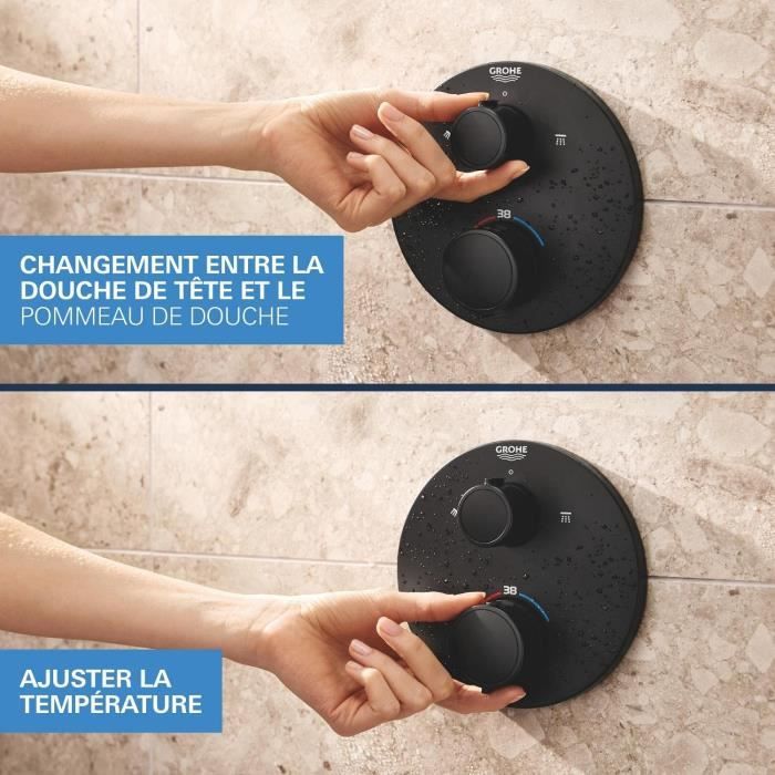 Image secondaire de Ensemble de douche encastré - 1 + 2 jets - Mitigeur thermostatique - GROHE - 348832430 - Noir