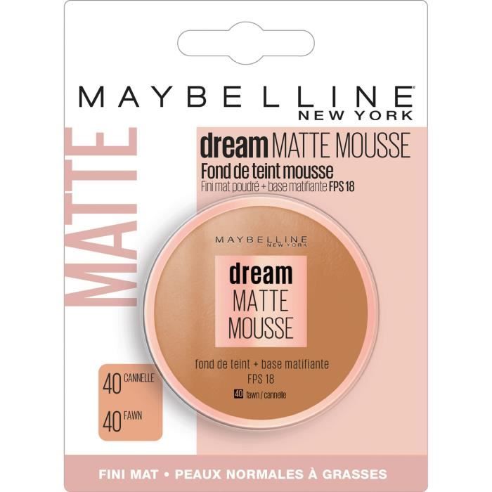 Maybelline New York Dream Mat Mousse Fond de teint mat unifiant en mousse micro-aérée 40 - Cannelle