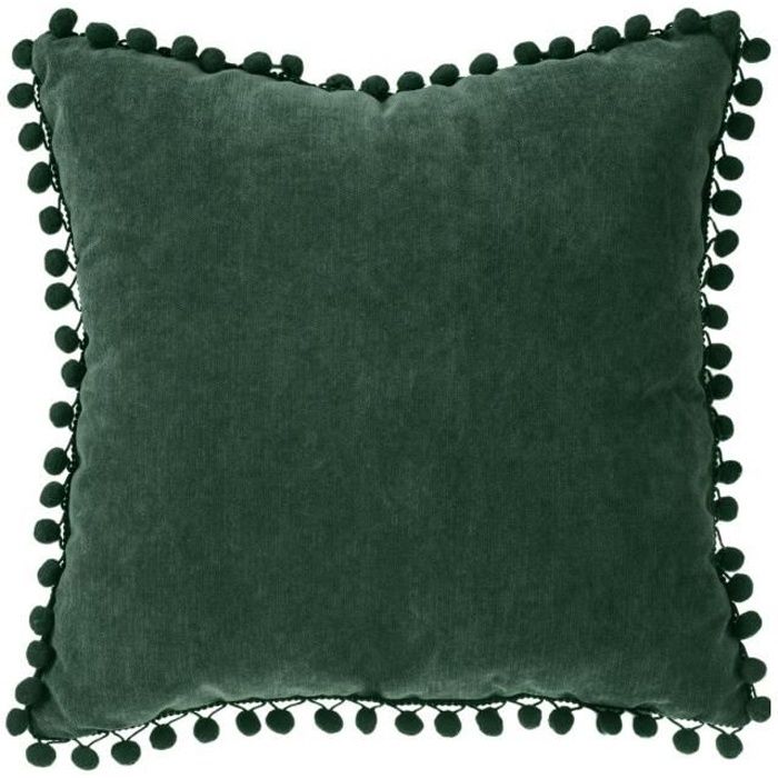 Coussin a Pompons - 40 x 40 cm - Vert cedre